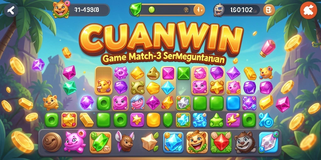 Tampilan gameplay seru dalam game Match-3 CUANWIN.