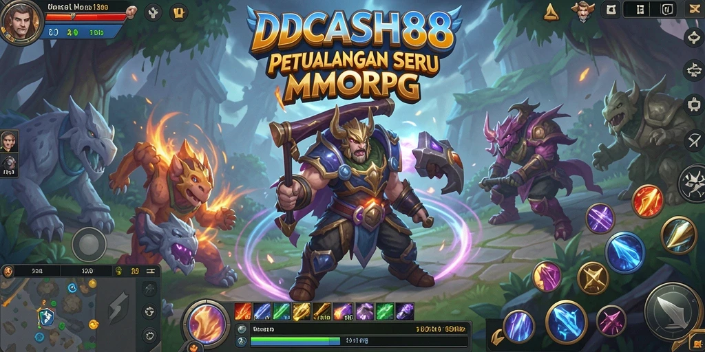 Tangkapan layar permainan IDCASH88 yang menunjukkan aksi epik dalam pertempuran MMORPG.