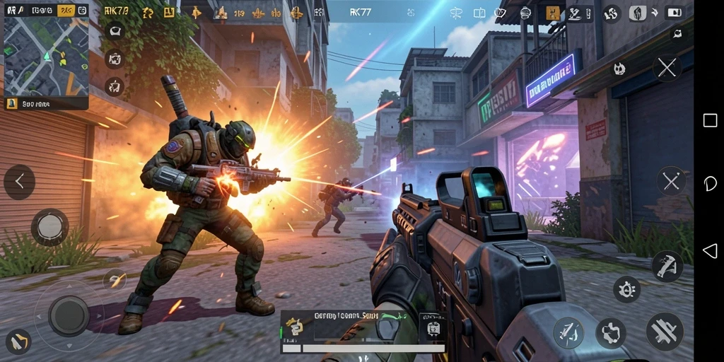 Tangkapan layar gameplay RK77 yang menampilkan aksi intens dalam TPS.