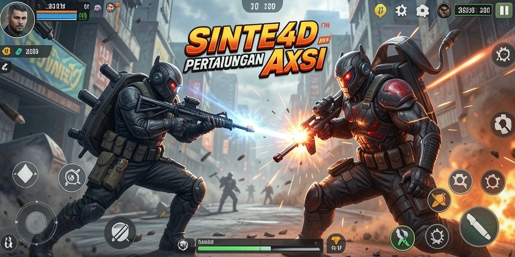 Screenshot gameplay SINTE4D menampilkan pertarungan yang intens.