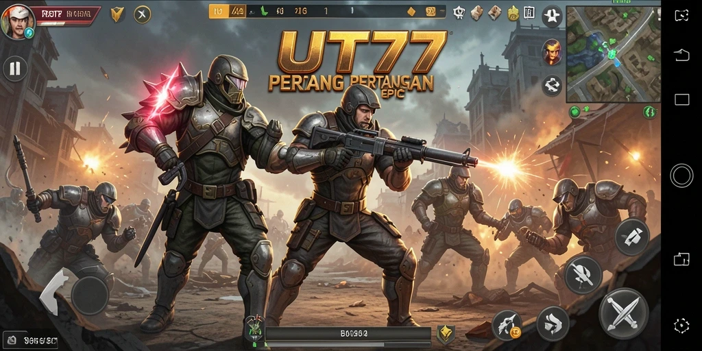 Screenshot UT77 menunjukkan aksi pertarungan yang mendebarkan dan karakter yang kuat.
